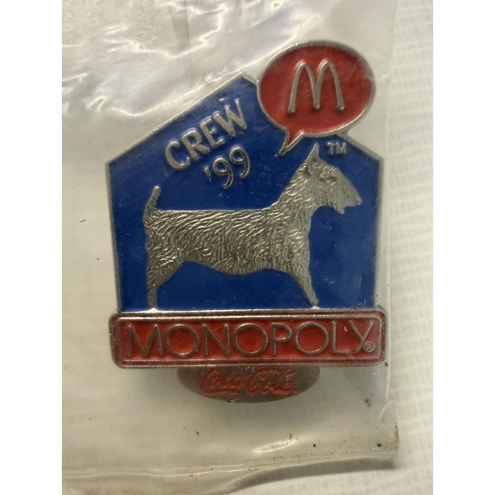 1999 Monopoly Scottish Terrier Dog McDonald's Employee Crew Hasbro Coca-Cola Pin